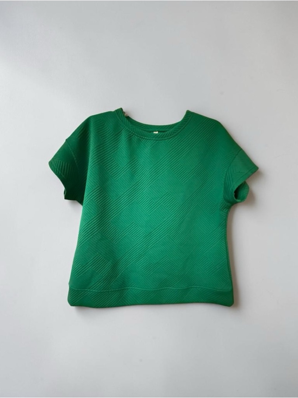 Green Textured Short-Sleeve Women's Jersey Top